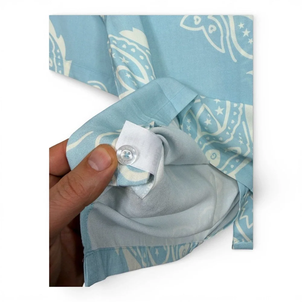 GOLF WANG Paisley Button Up Shirt Men L Light Blue Camp Loop Collar Short Sleeve